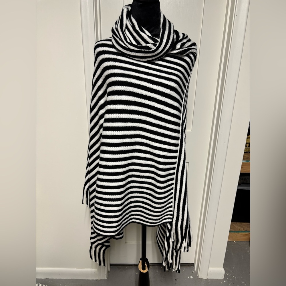 Black & White Striped Cowl Neck Wrap